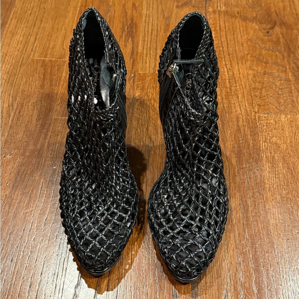 Chelsea Paris Black Textured Ankle Booties
